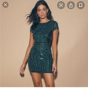 Lulus Spread Your Shine Emerald Green Sequin Embroidered Bodycon Dress